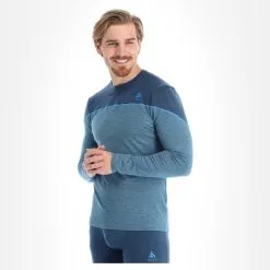 Odlo, Revelstoke Thermoshirt Heren Teal Melange, Indigo Bunting Blauw -Cmp Ski-uitrusting Winkel odlo revelstoke fa thermoshirt heren teal melange indigo bunting 22odlox105v1 BI 04